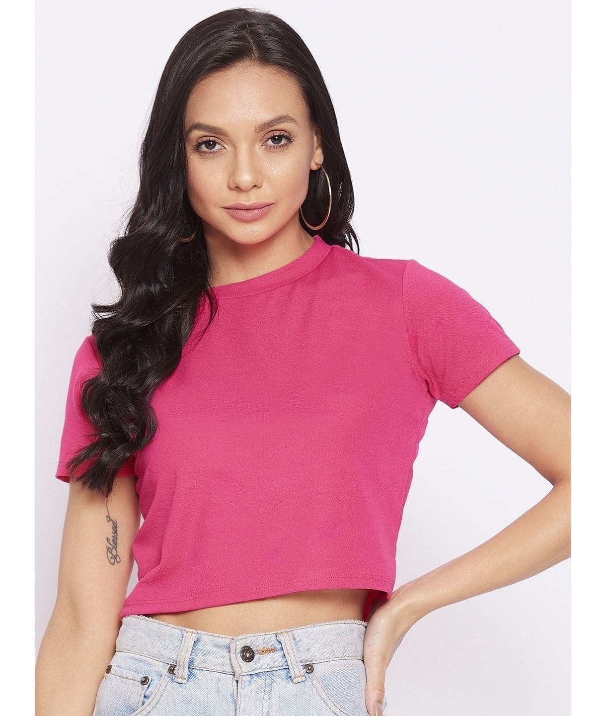 Plus Solid Cotton Crop Top - Uptownie