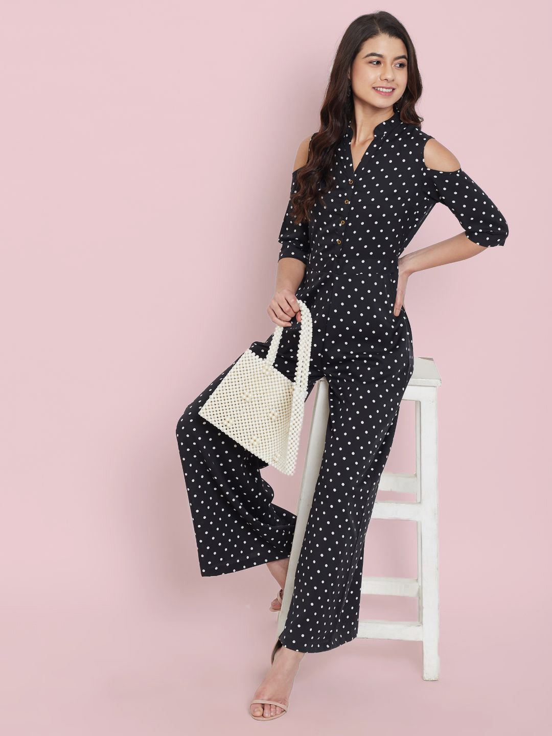 Cold Shoulder Printed Jumpsuit - Uptownie