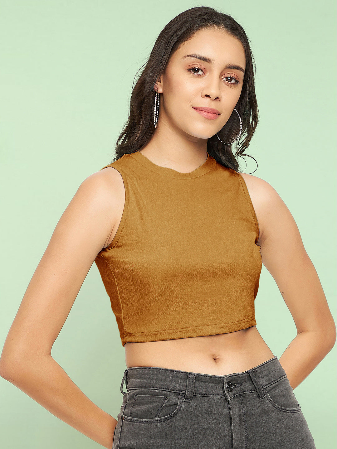 Cotton Stretchable High Neck Crop Top - Uptownie