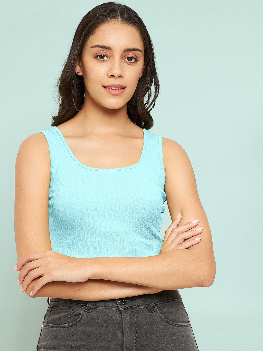 Cotton Stretchable Basic Round Neck Crop Top - Uptownie
