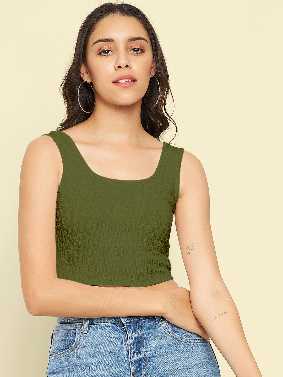 Cotton Stretchable Basic Round Neck Crop Top - Uptownie