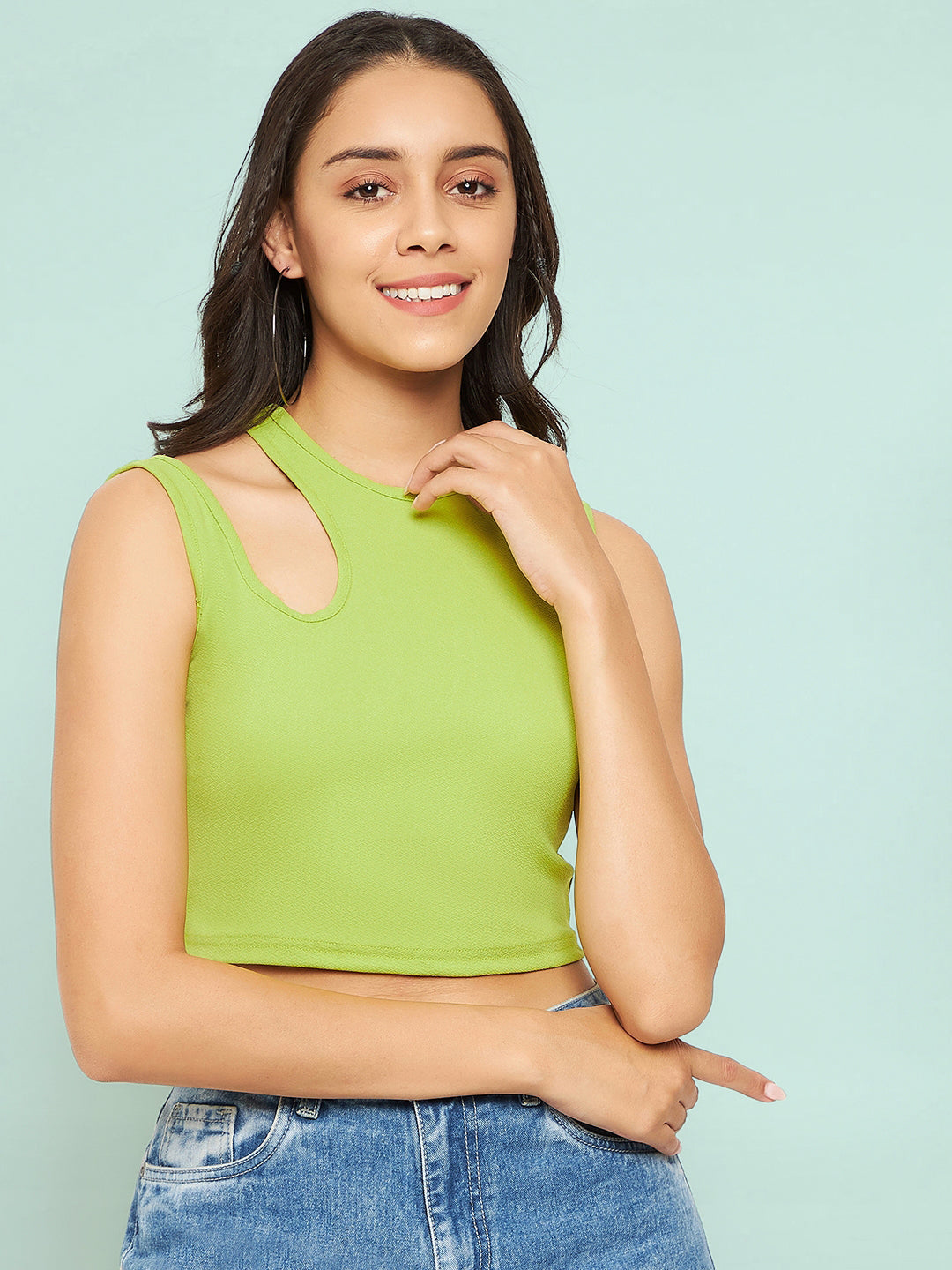 Cotton Stretchable Shoulder Cutout Crop Top - Uptownie