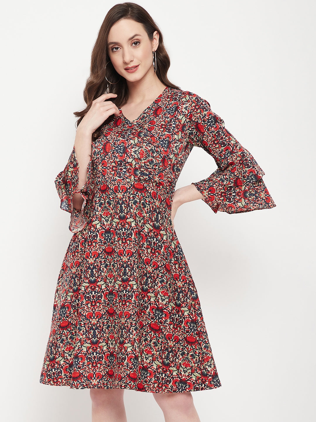 Wrap Bell Sleeves Skater Dress - Uptownie