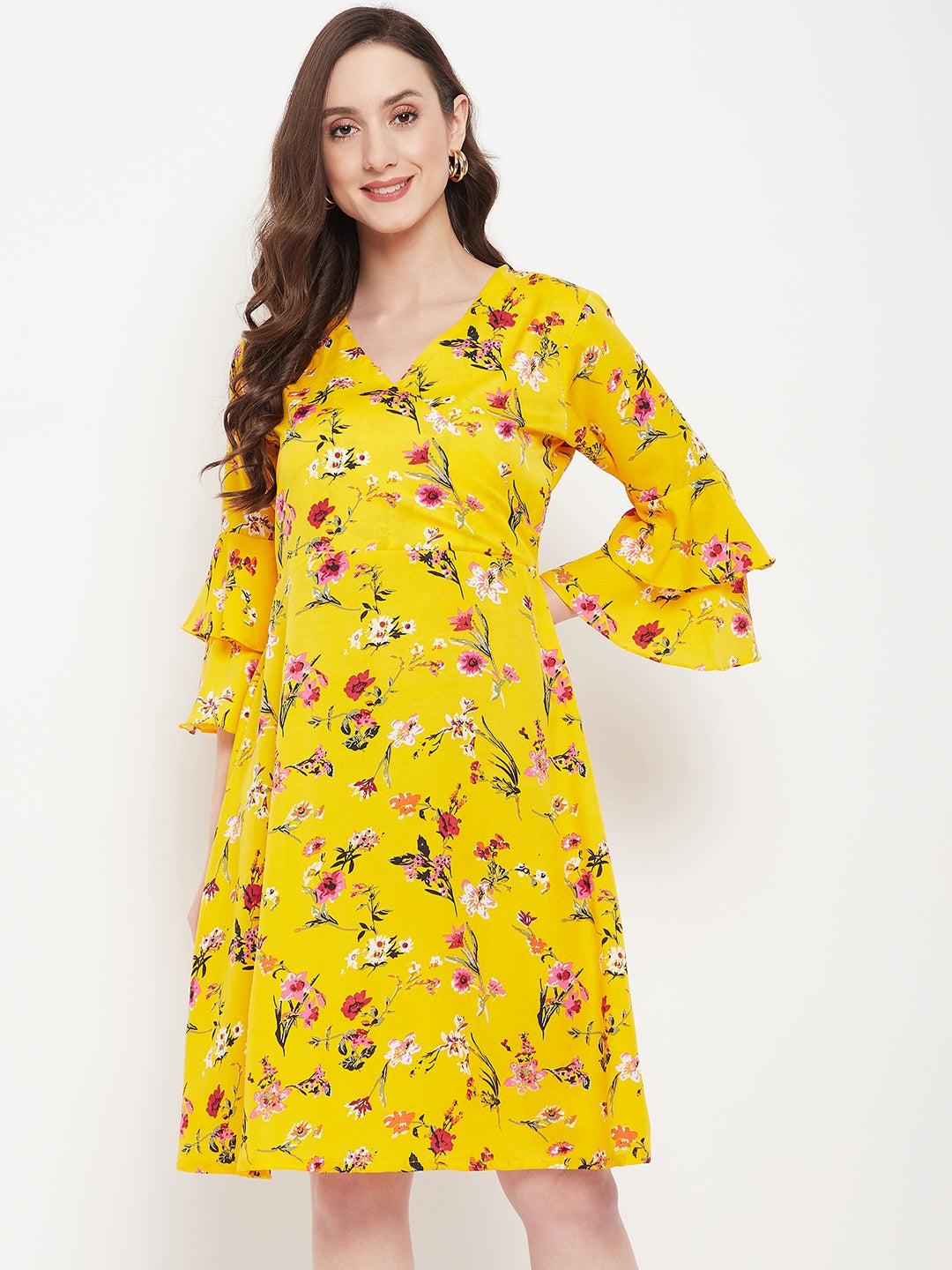Wrap Bell Sleeves Skater Dress - Uptownie