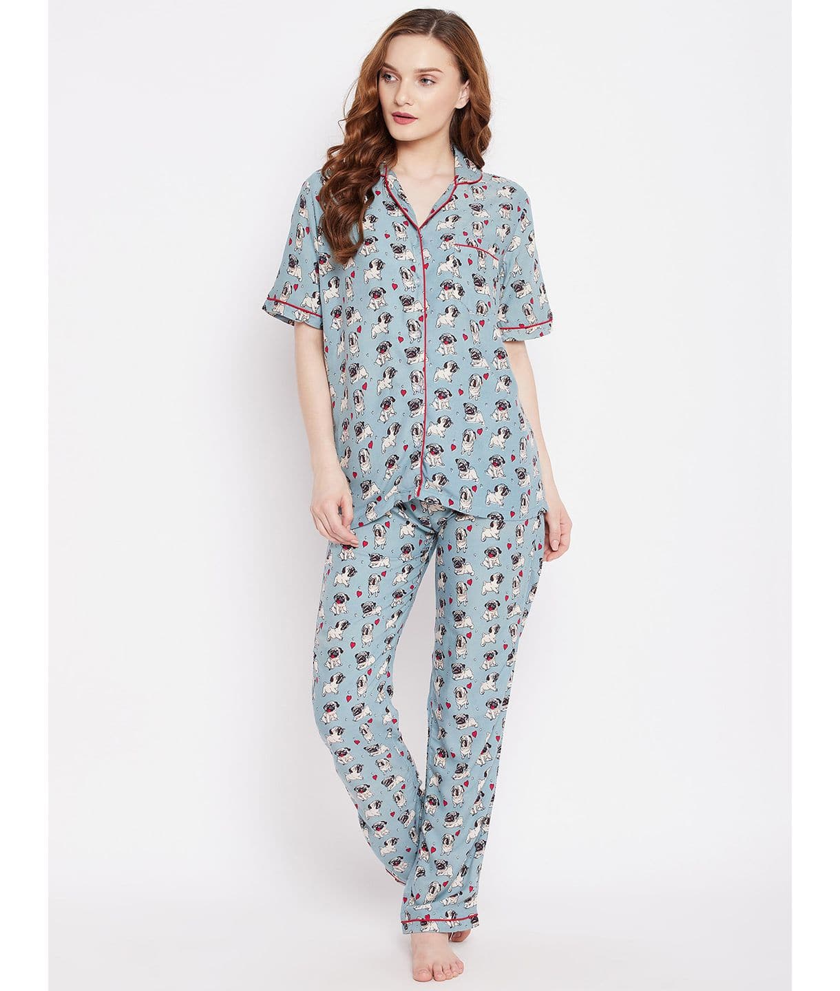 Plus Puppy Print Cotton Night Suit - Uptownie
