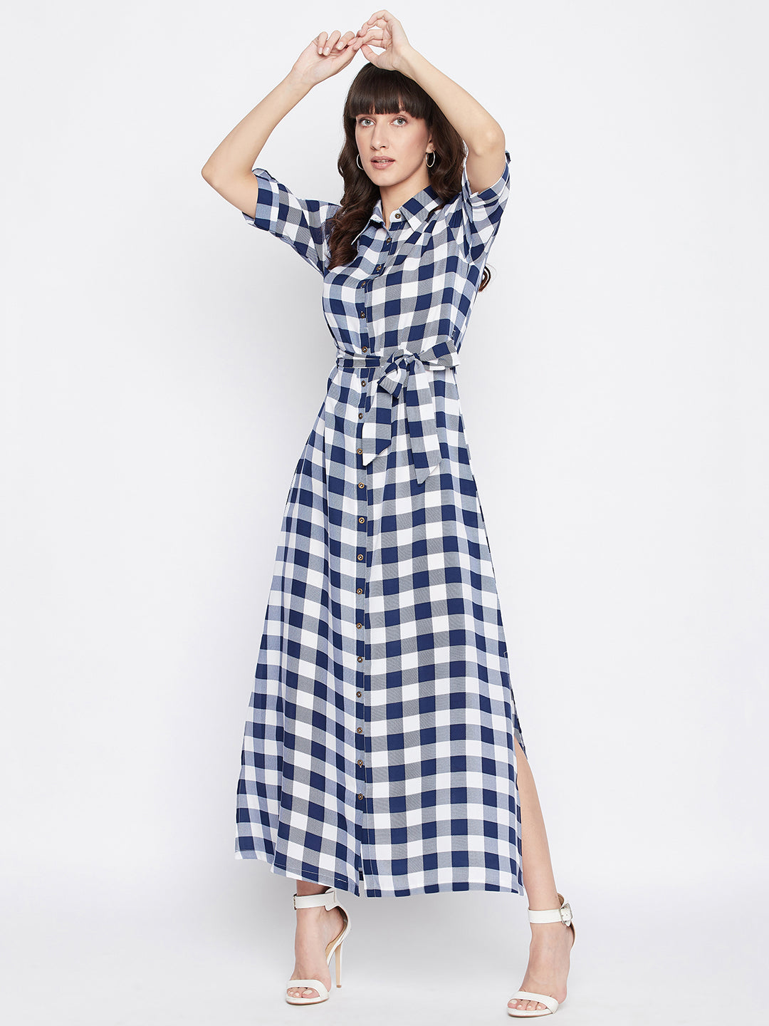 Collar Buttoned Down Shirt Maxi Dress - Uptownie