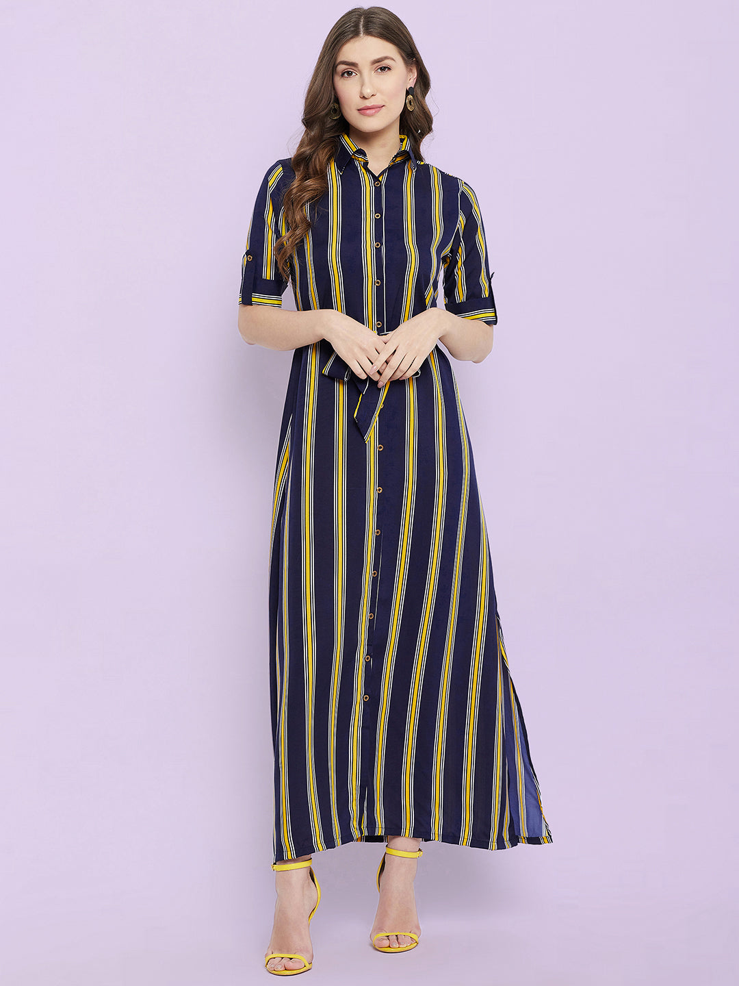 Collar Buttoned Down Shirt Maxi Dress - Uptownie
