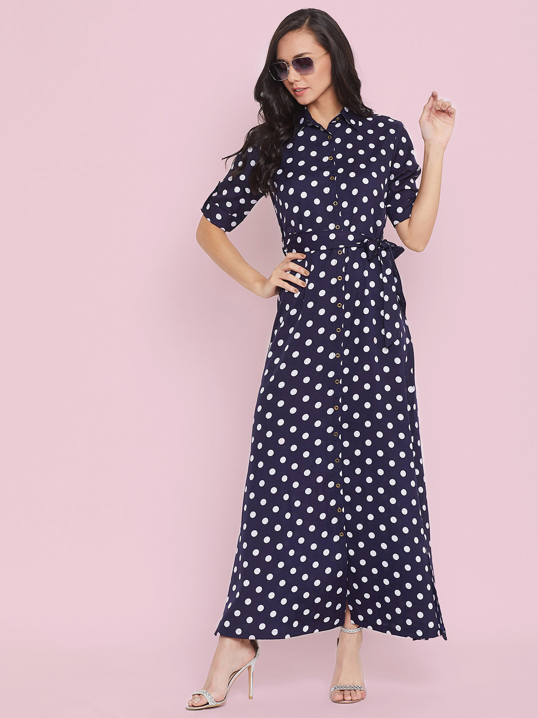 Collar Buttoned Down Shirt Maxi Dress - Uptownie