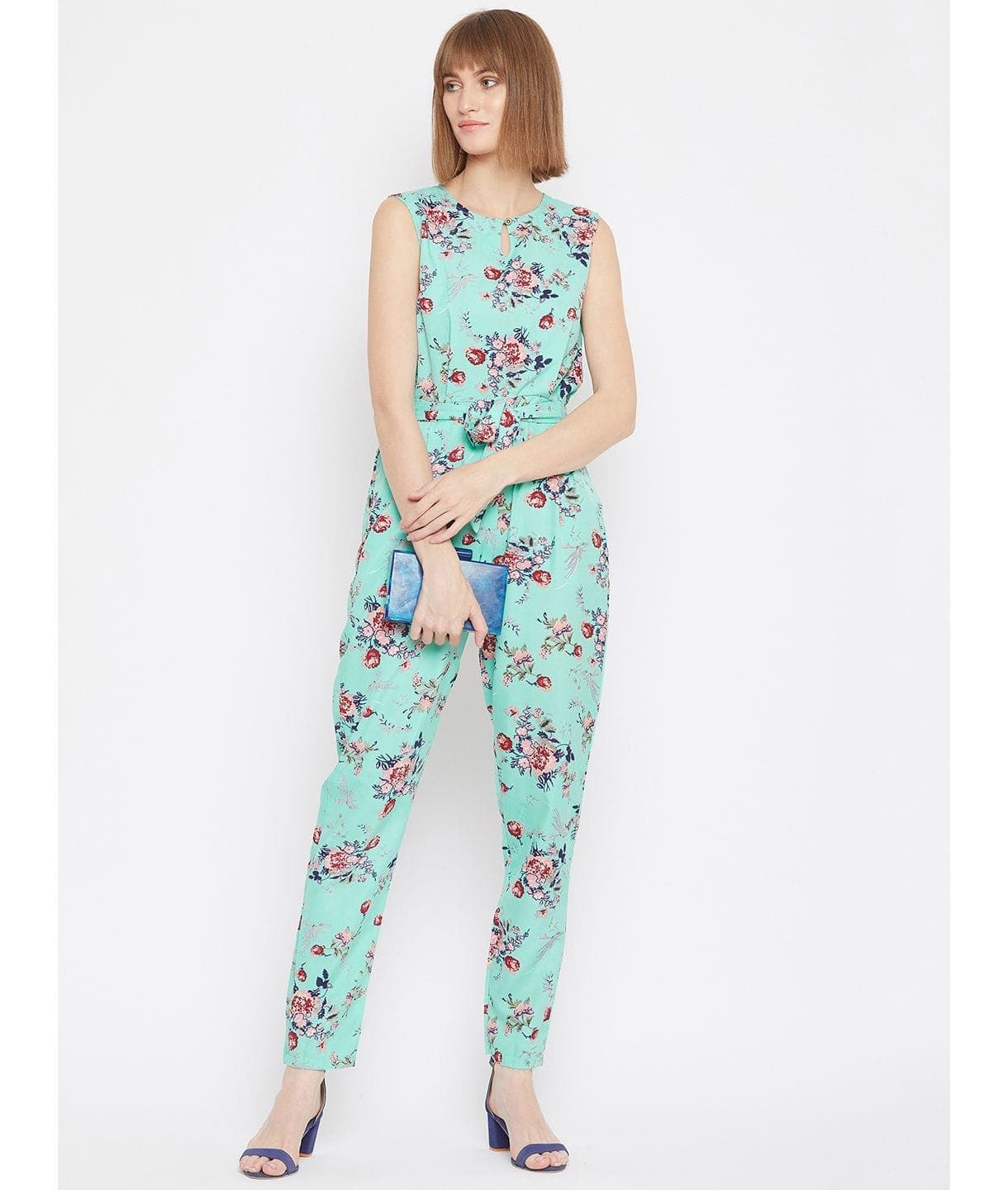 Floral Keyhole Jumpsuit with Belt - Uptownie