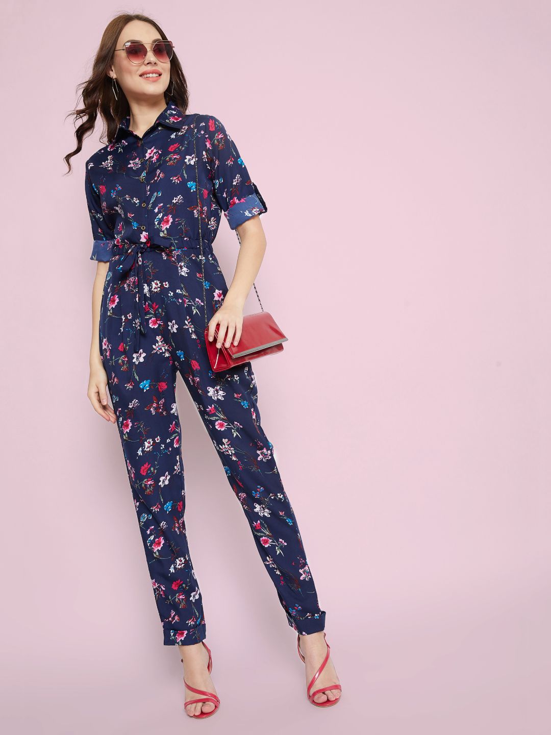 Floral Roll Up Jumpsuit - Uptownie