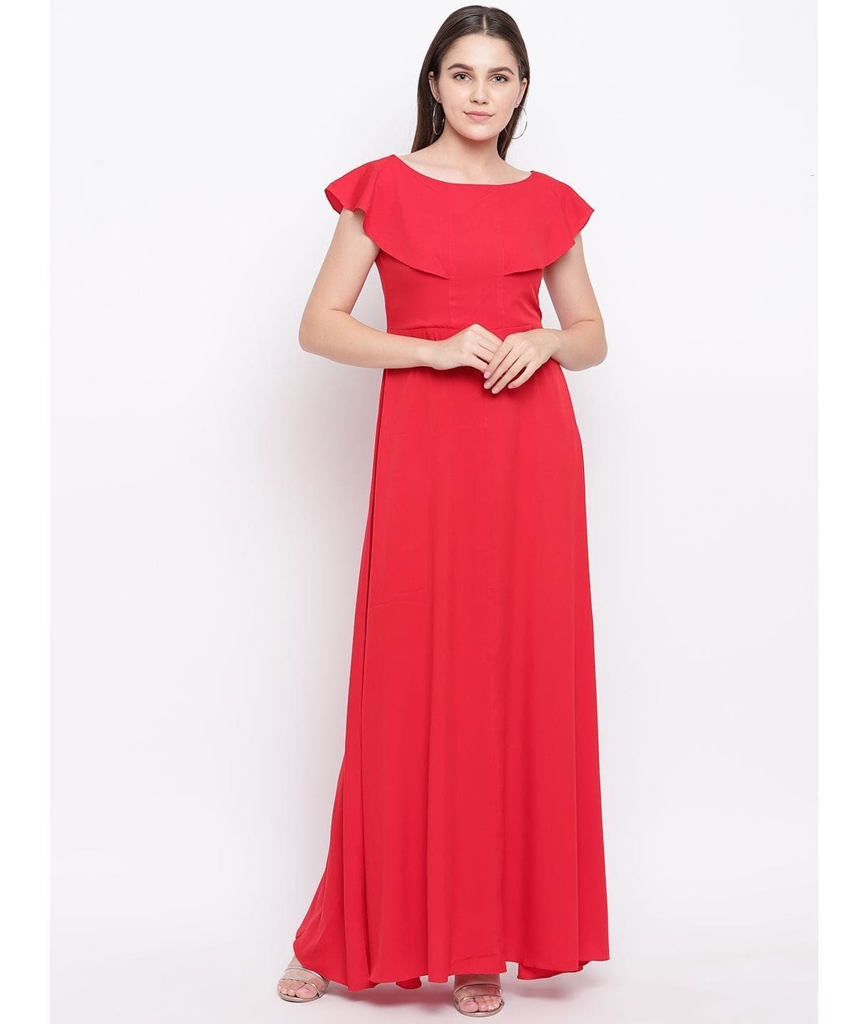 Flared Ruffle Maxi Gown - Uptownie