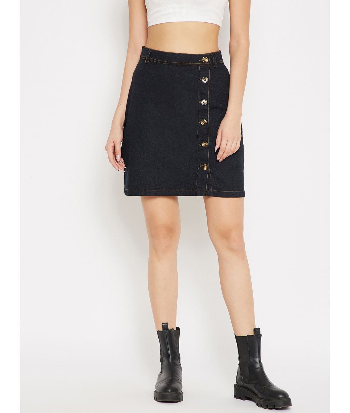 Stretchable Knee length Denim Skirt - Uptownie