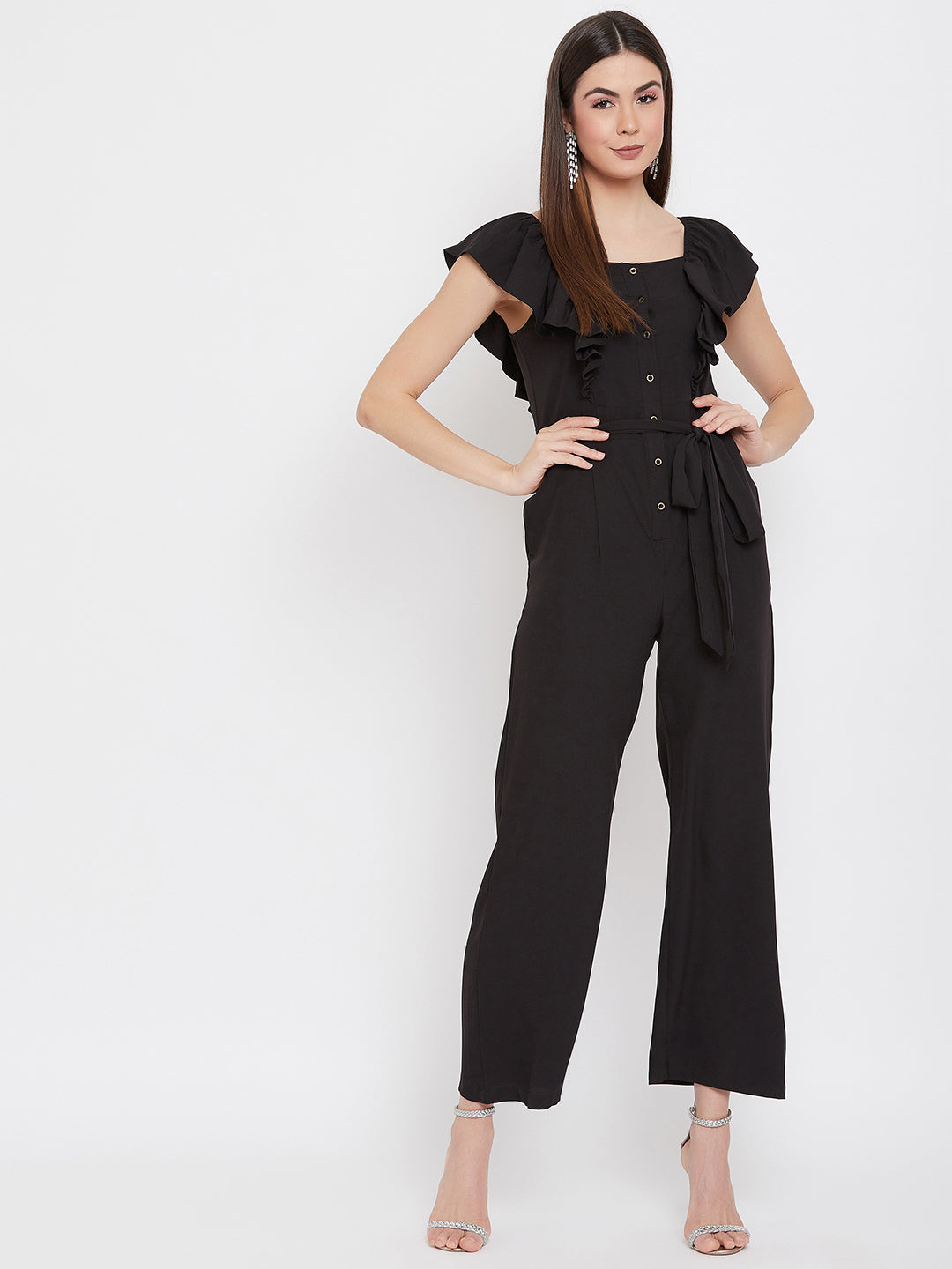 Short Ruffle Sleeved Jumpsuit - Uptownie