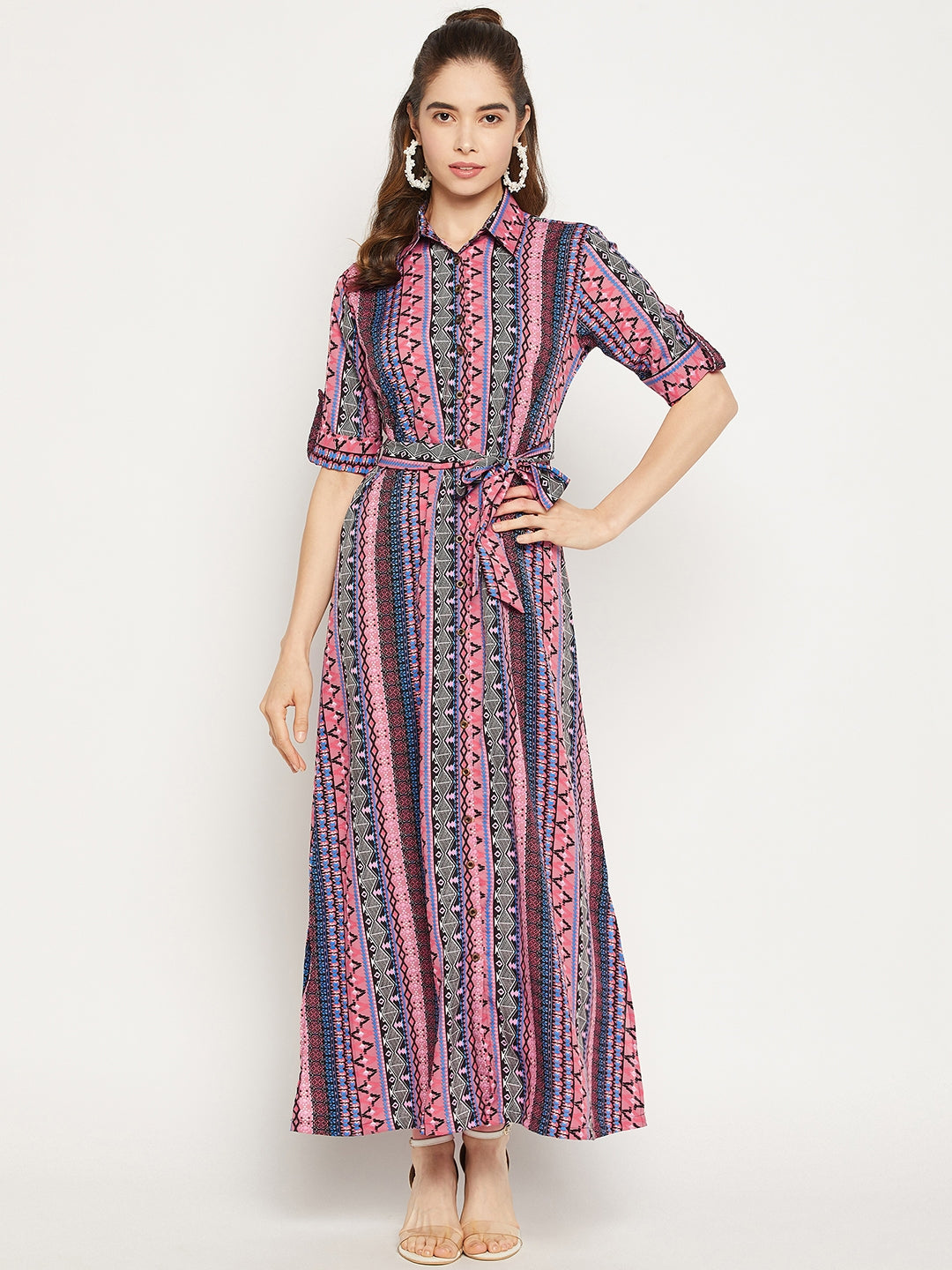 Collar Buttoned Down Shirt Maxi Dress - Uptownie