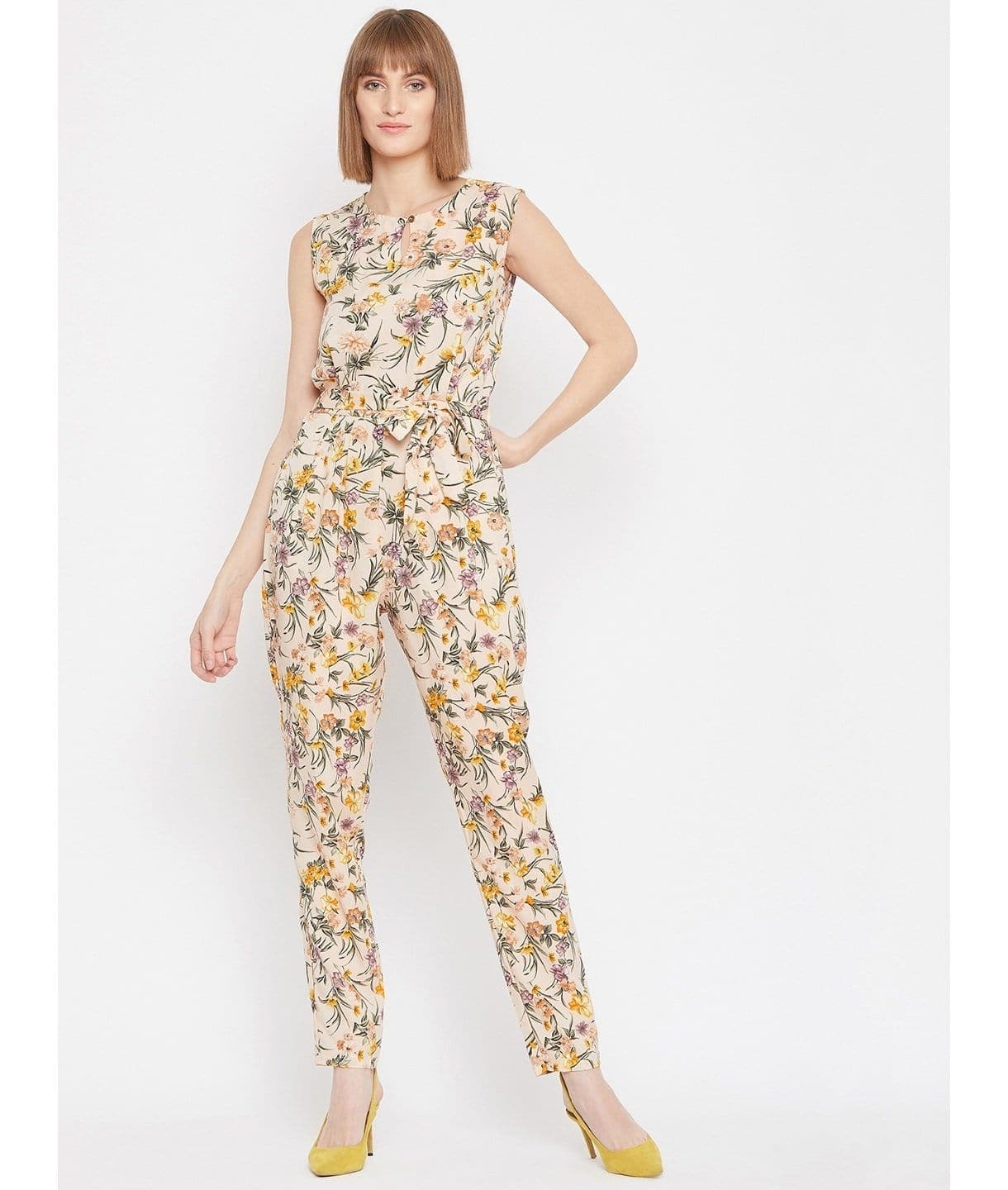 Floral Keyhole Jumpsuit with Belt - Uptownie