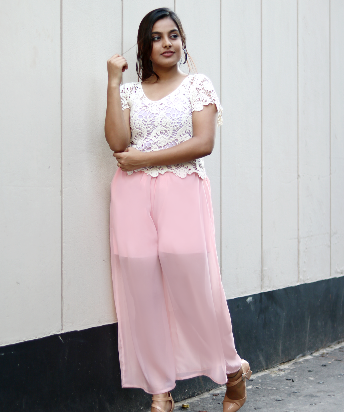 Uptownie X Pearl-Solid Baby Pink Palazzos - Uptownie