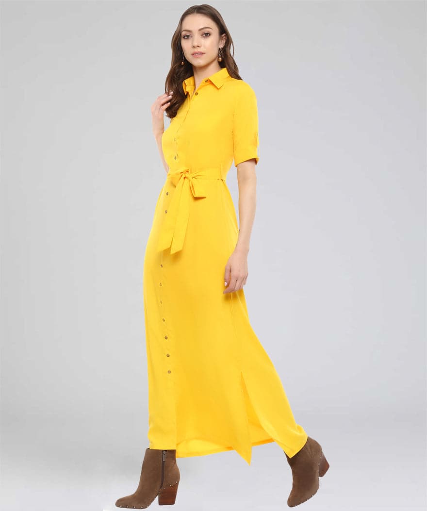 Collar Buttoned Down Shirt Maxi Dress - Uptownie