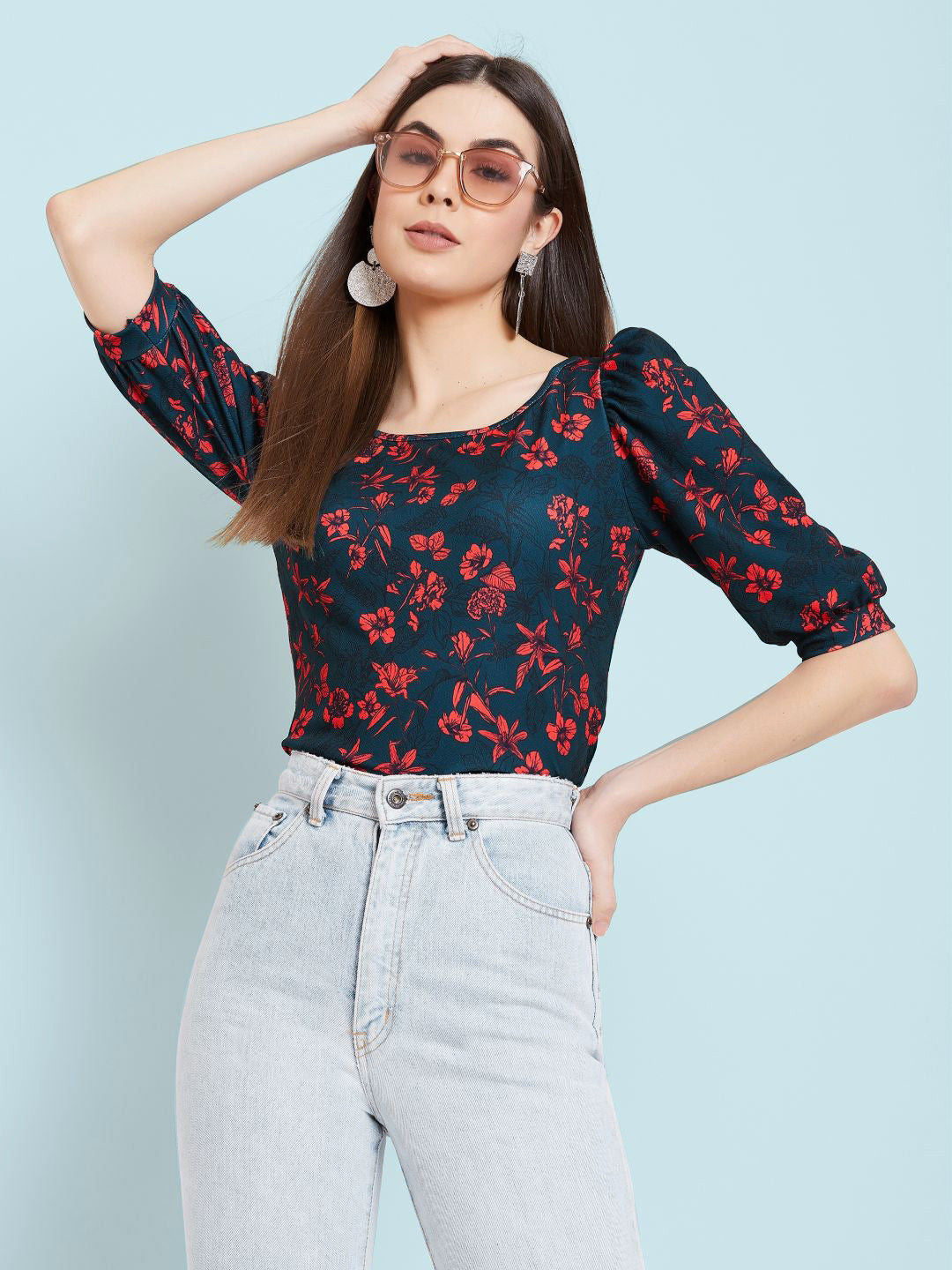 Cotton Floral Stretchable Puff Sleeve Top - Uptownie