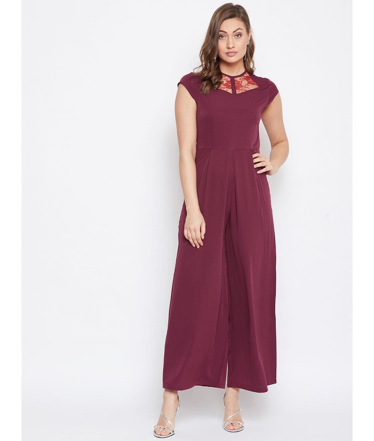 Lace Neck Full Length Jumpsuit - Uptownie