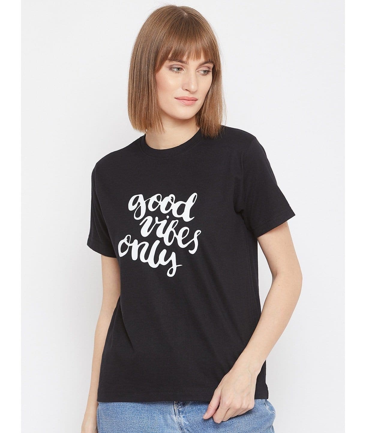 Black Graphic Cotton T-Shirt - Uptownie