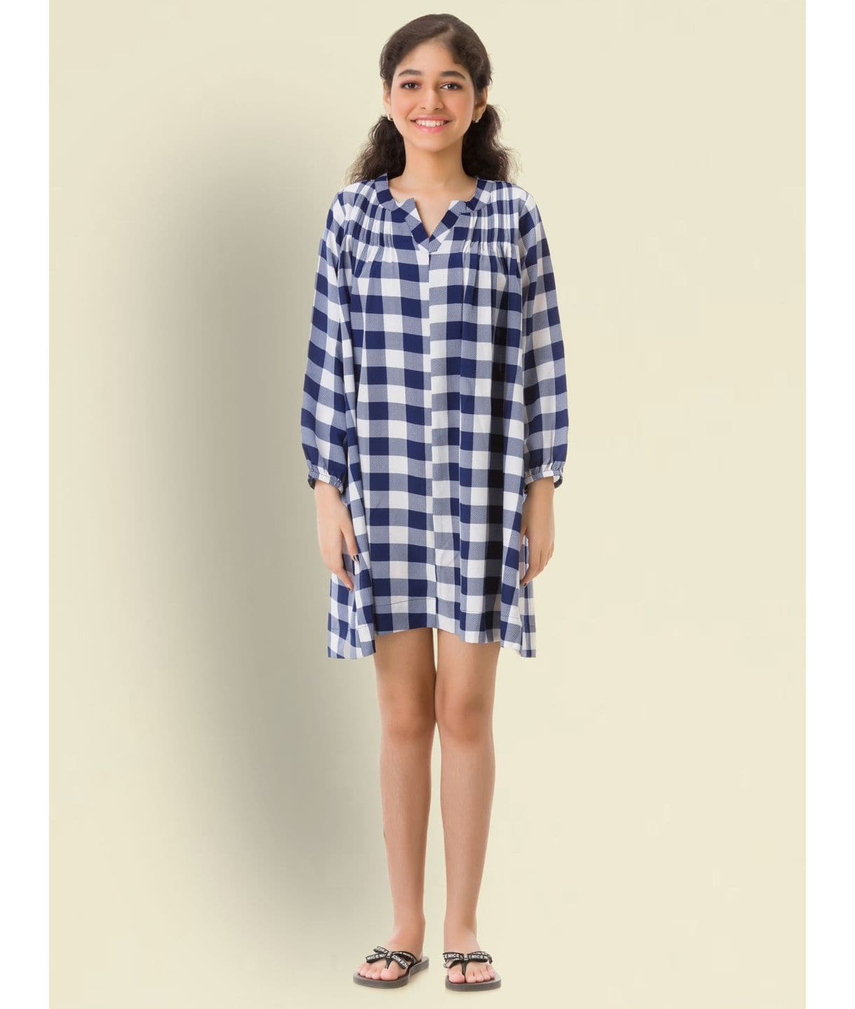 Checkered Printed Cotton 3/4th Sleeves Dress for Girls - Uptownie