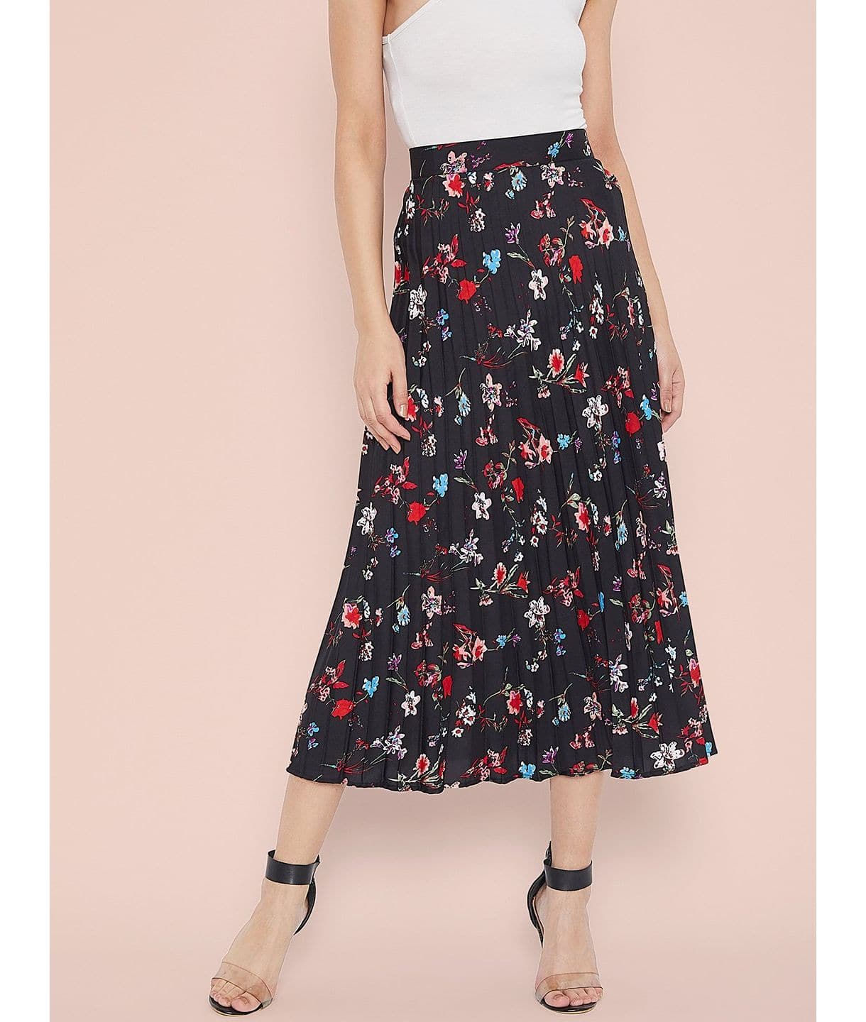 Plus Floral Printed Midi Pleated Skirt - Uptownie