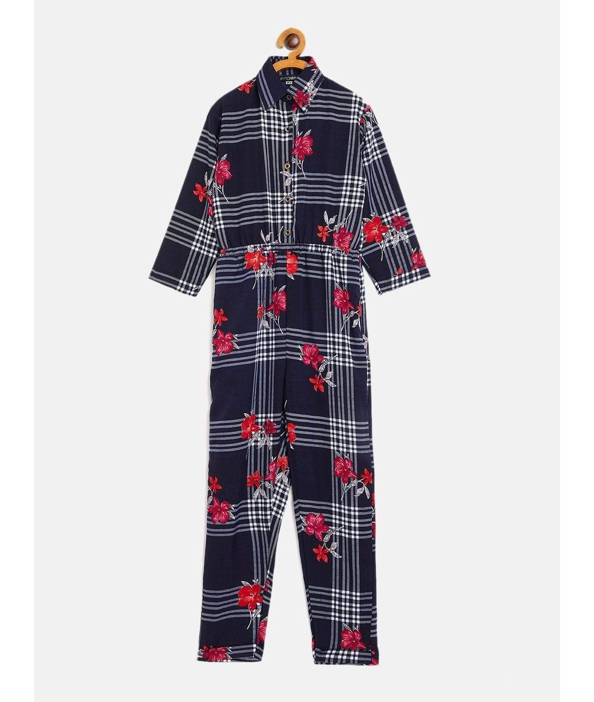 Floral Roll-up Jumpsuit for Girls - Uptownie