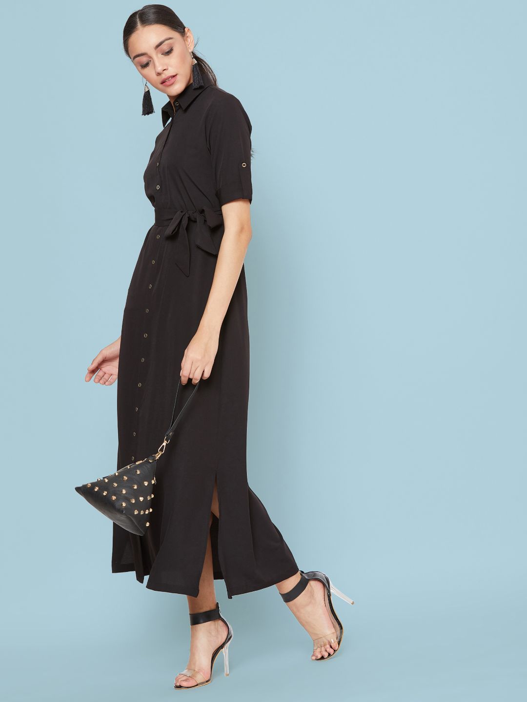 Collar Buttoned Down Shirt Maxi Dress - Uptownie