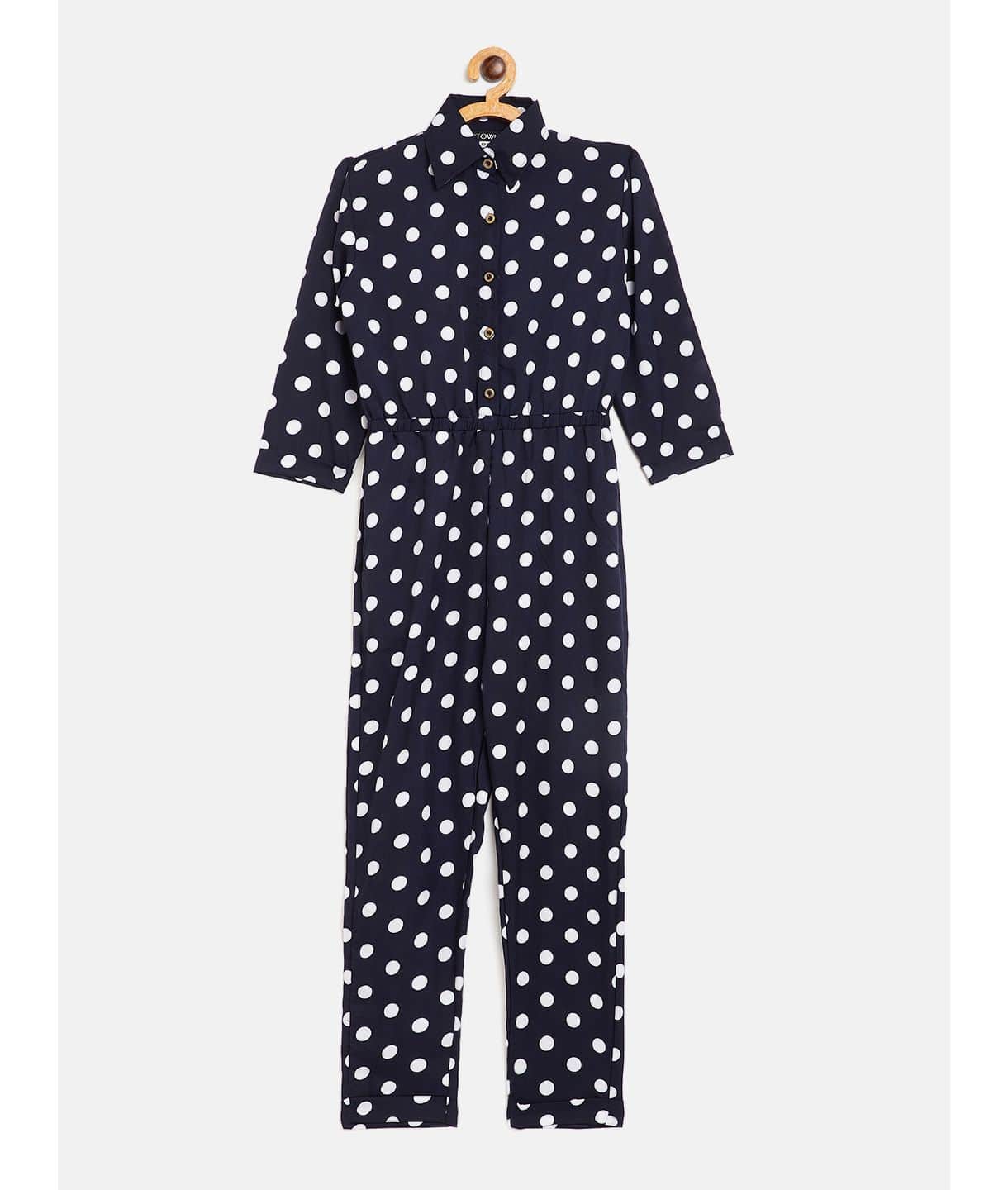 Polka Roll-up Jumpsuit for Girls - Uptownie