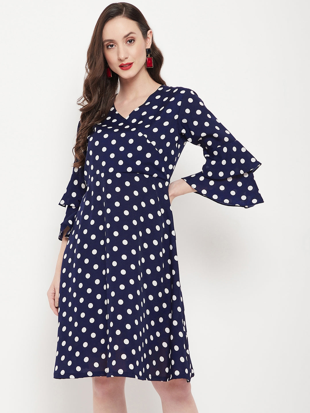 Wrap Bell Sleeves Skater Dress - Uptownie