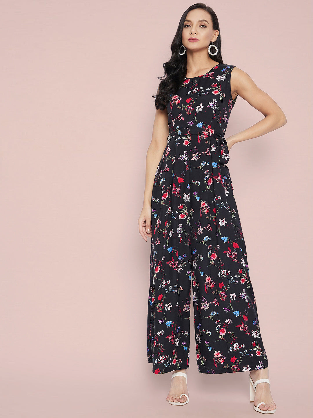 Waist-Tie Full Length Palazzo Jumpsuit - Uptownie