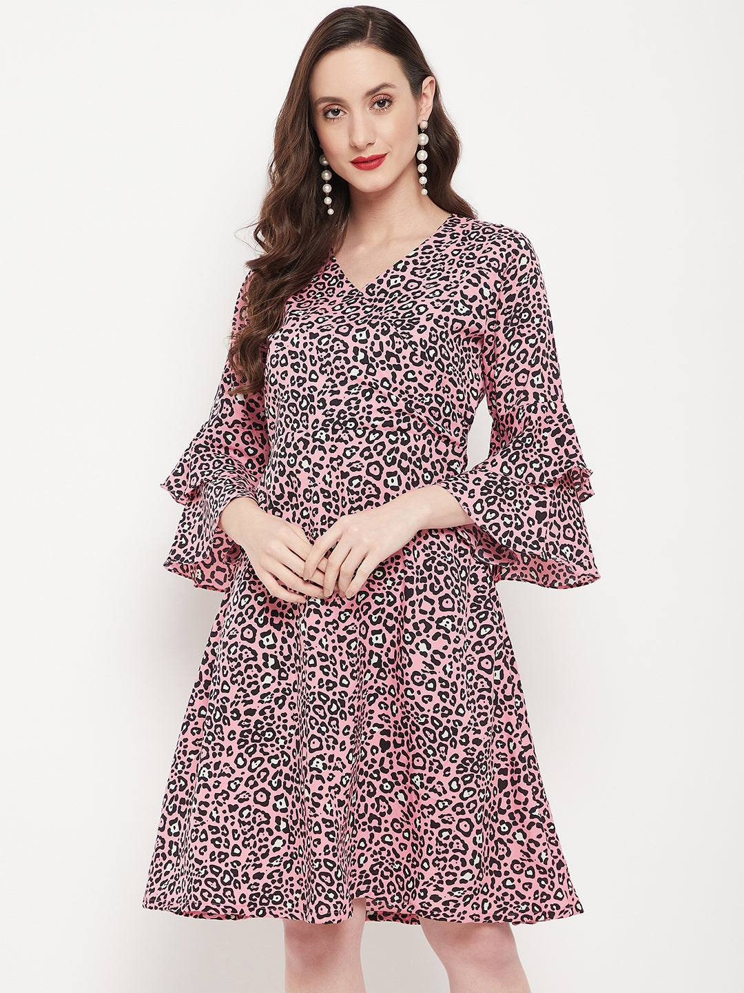 Wrap Bell Sleeves Skater Dress - Uptownie