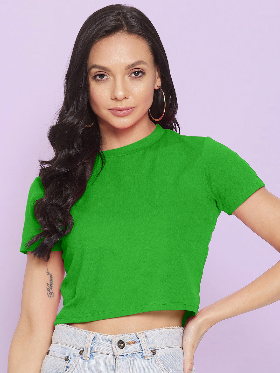 Solid Cotton Stretchable Crop Top - Uptownie