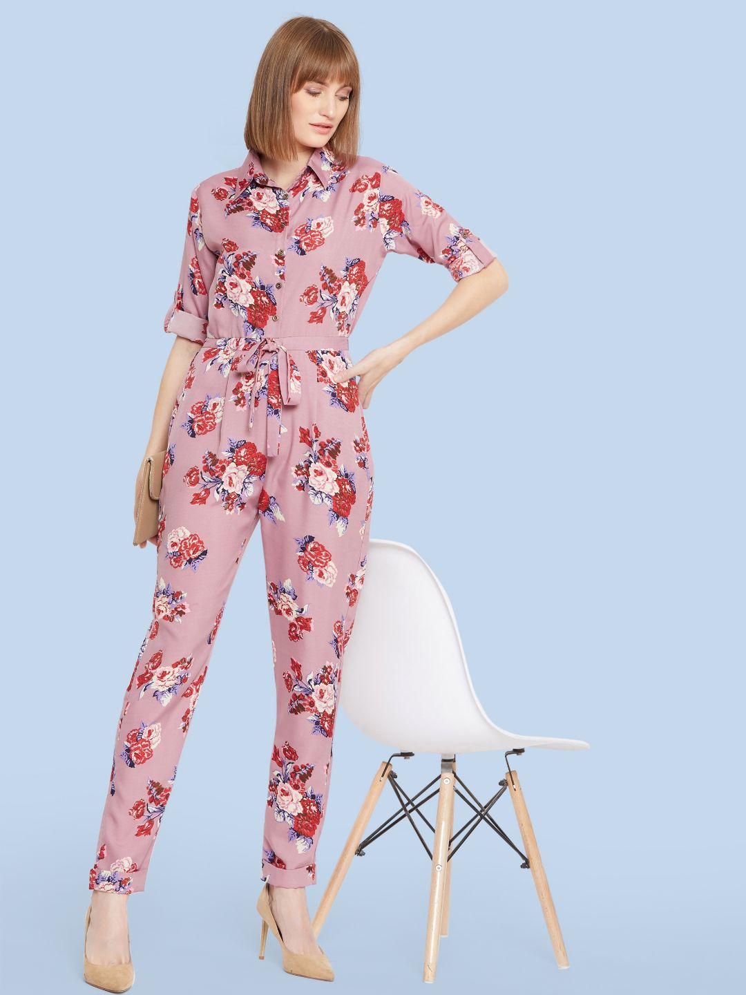 Floral Roll Up Jumpsuit - Uptownie