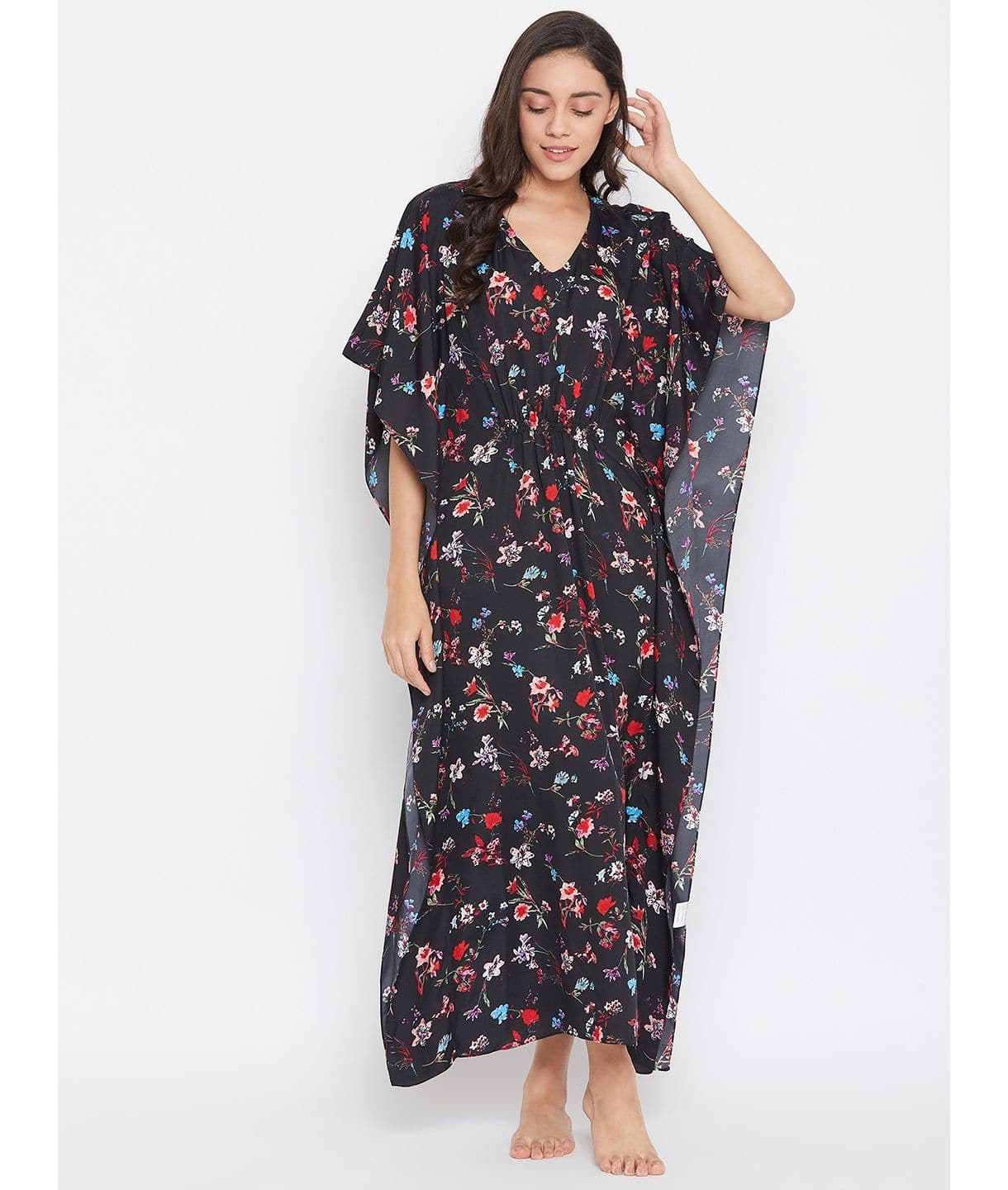 Plus Comfortable Peach Printed Kaftan/Nightie - Uptownie