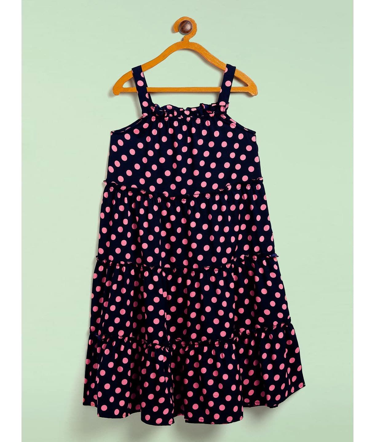 Polka Printed Thick Strap Sleeveless Dress for Girls - Uptownie