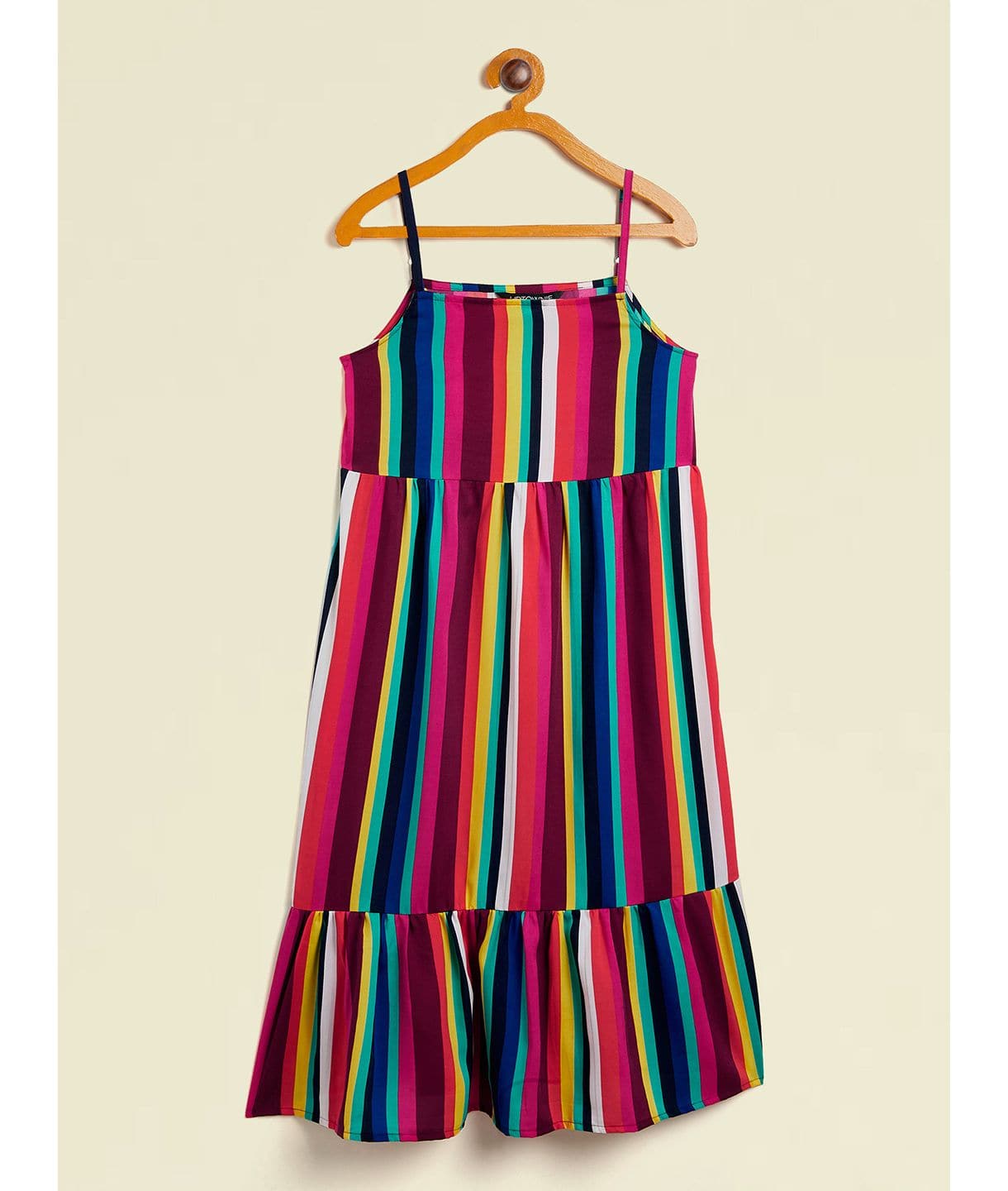 Multi Striped Thin Strap Sleeveless Dress for Girls - Uptownie