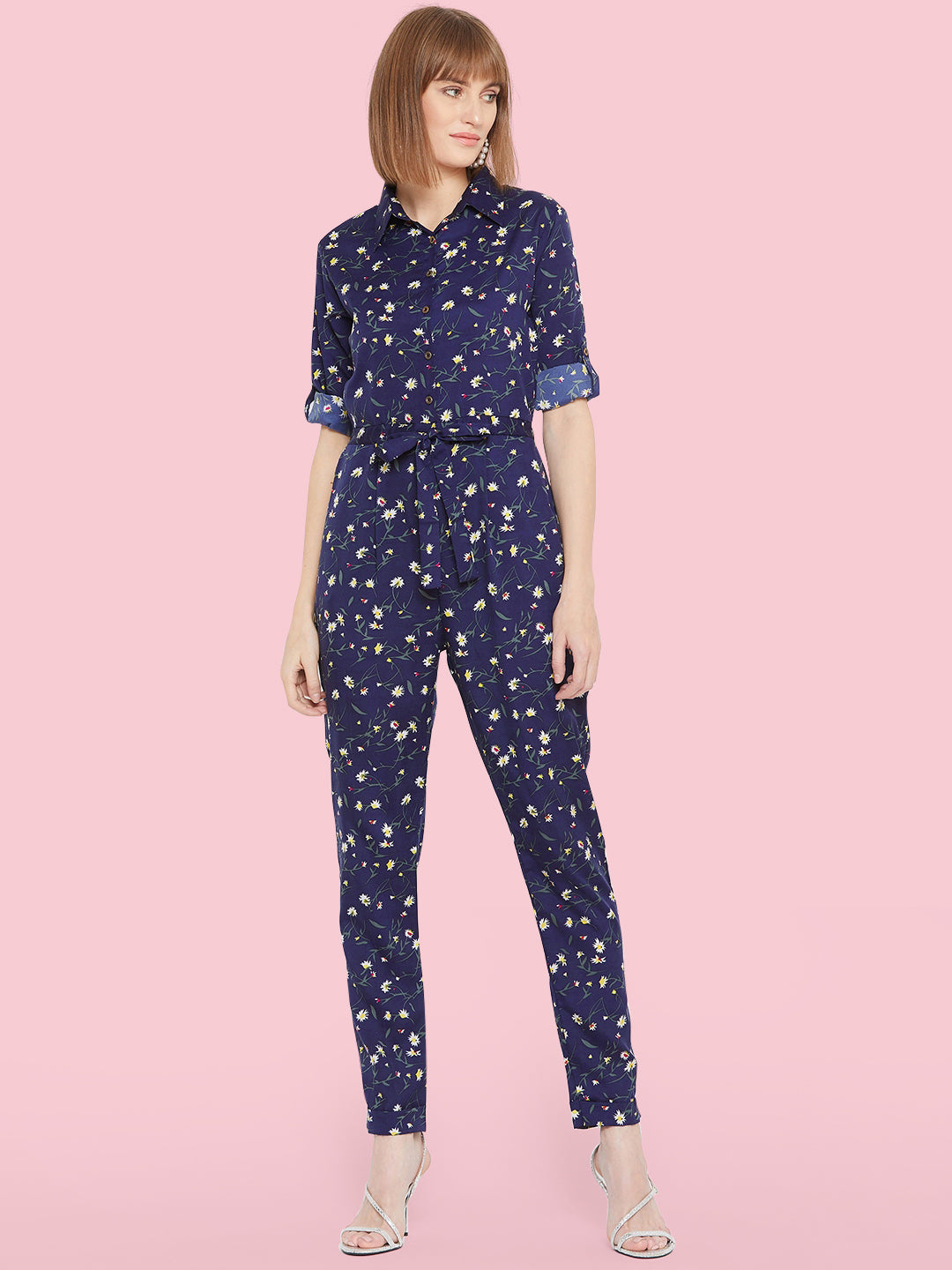 Floral Roll Up Jumpsuit - Uptownie