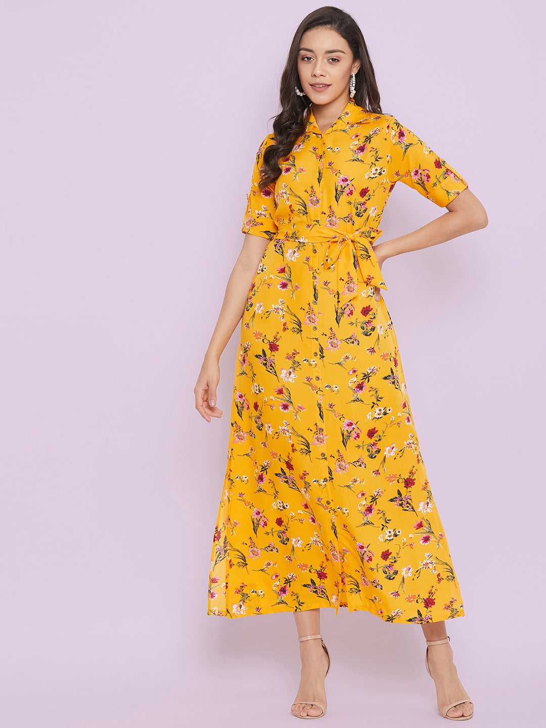 Collar Buttoned Down Shirt Maxi Dress - Uptownie