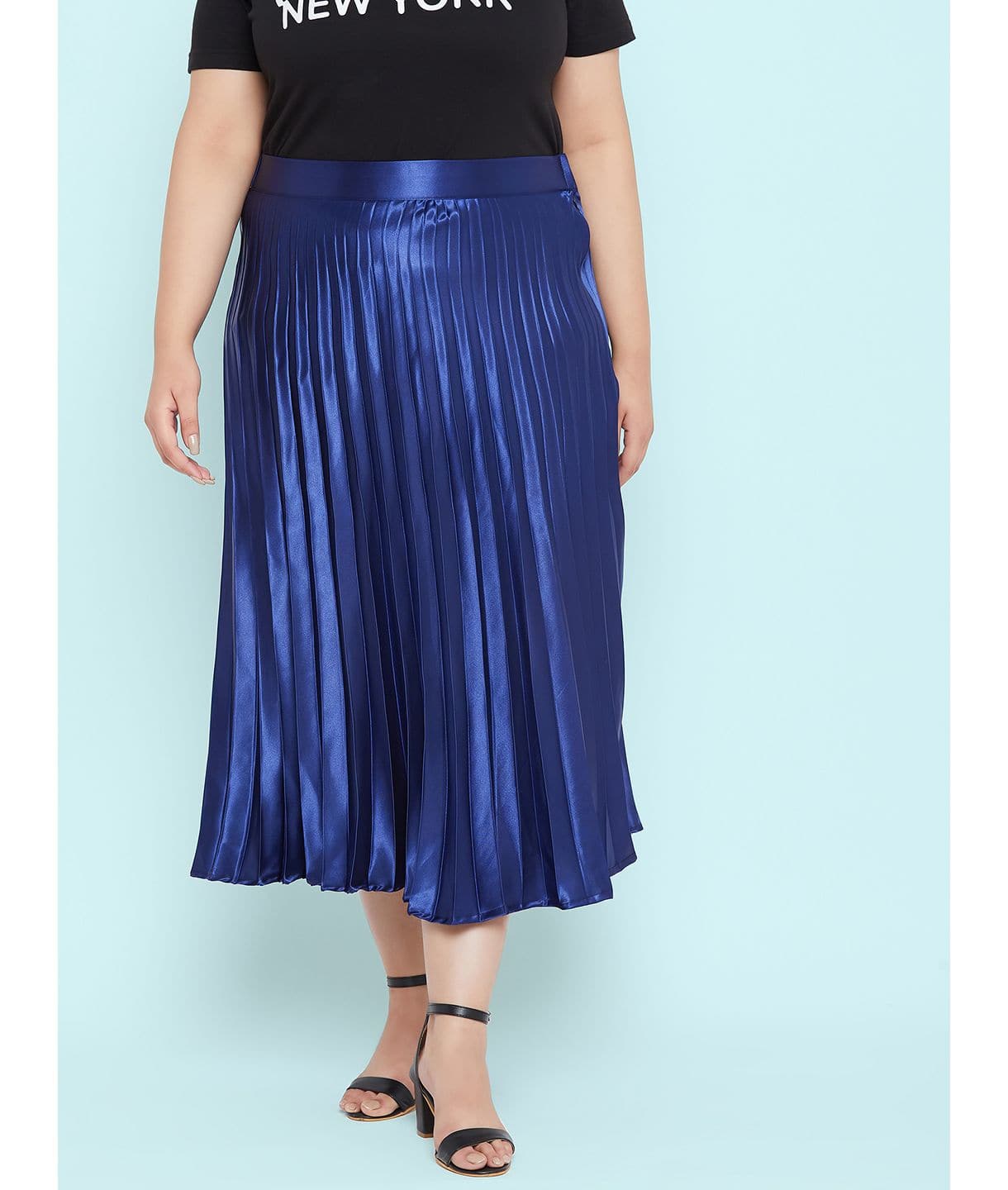 Plus Pleated Satin Midi Skirt - Uptownie