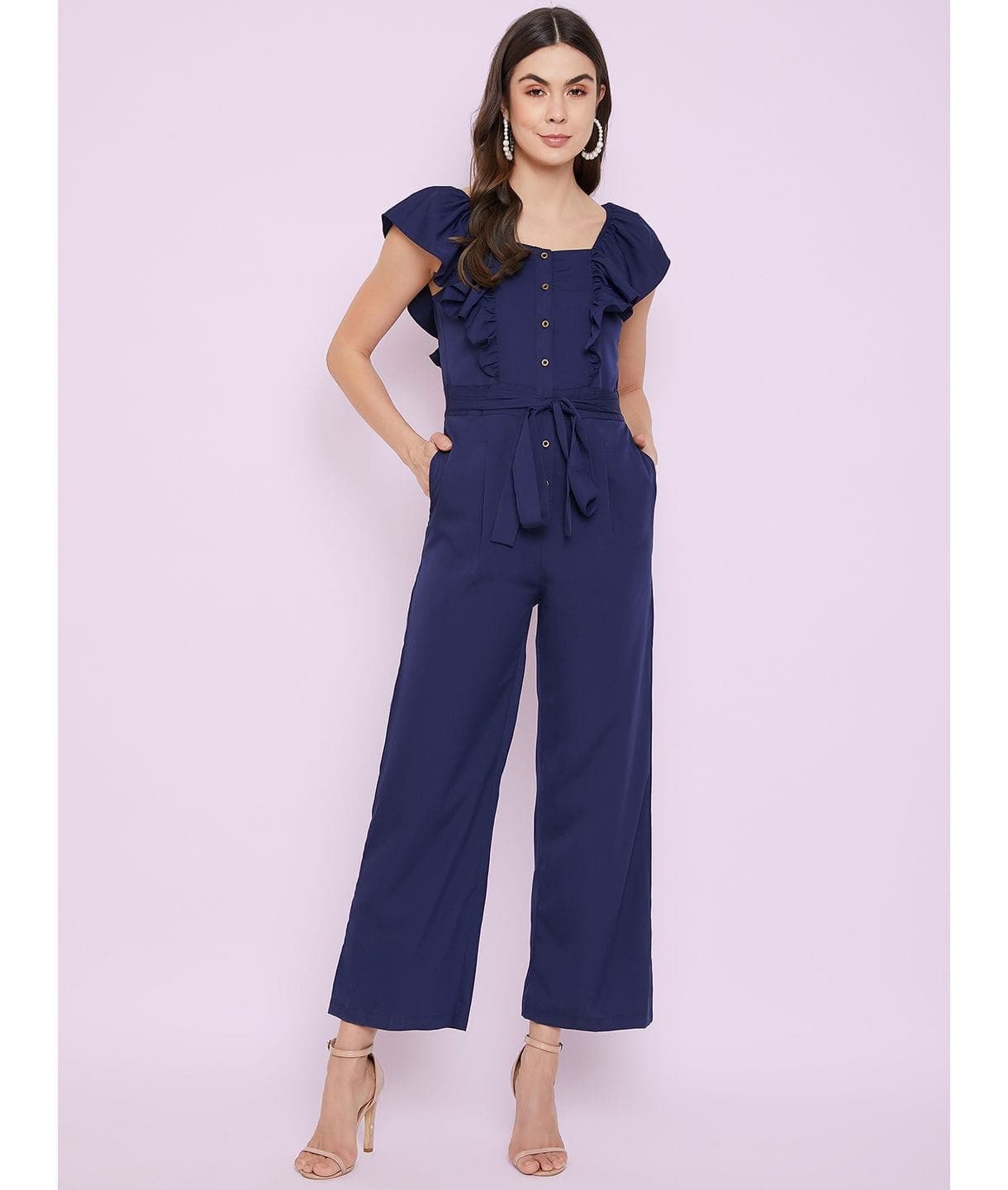 Short Ruffle Sleeved Jumpsuit - Uptownie