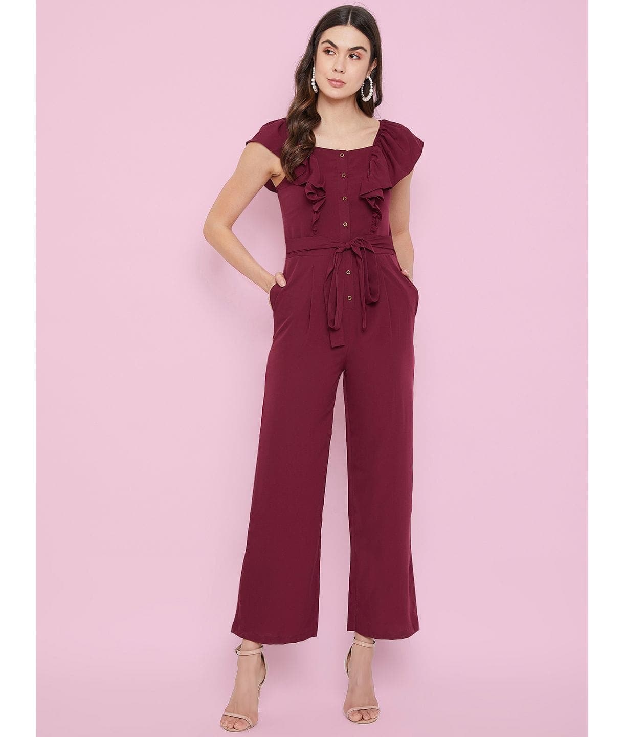 Short Ruffle Sleeved Jumpsuit - Uptownie