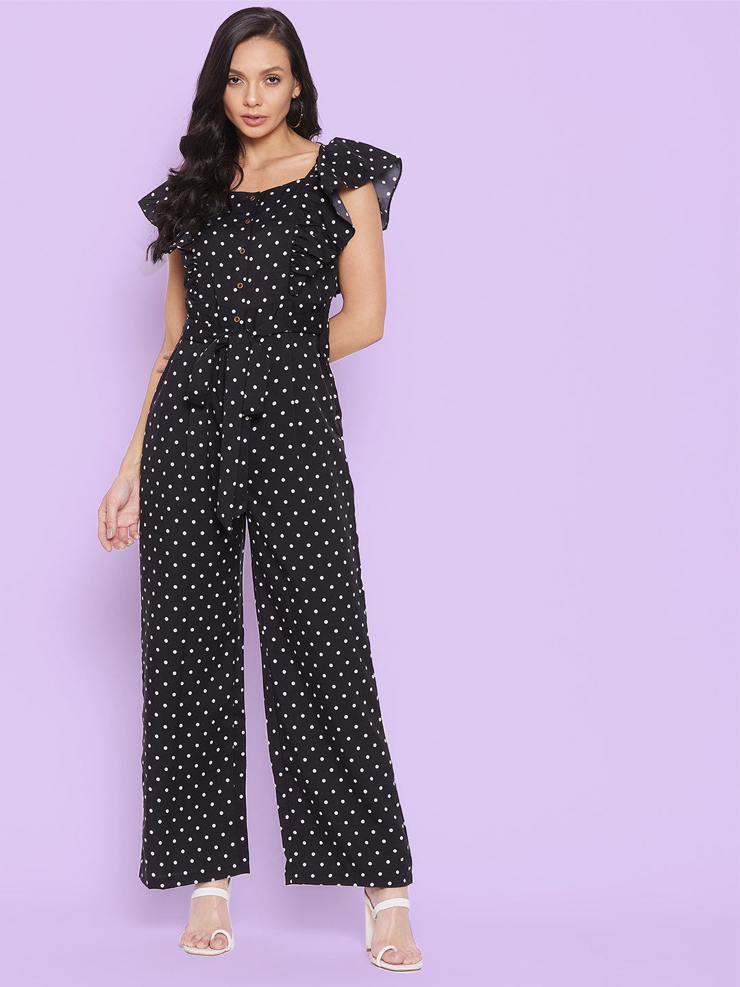 Short Ruffle Sleeved Jumpsuit - Uptownie