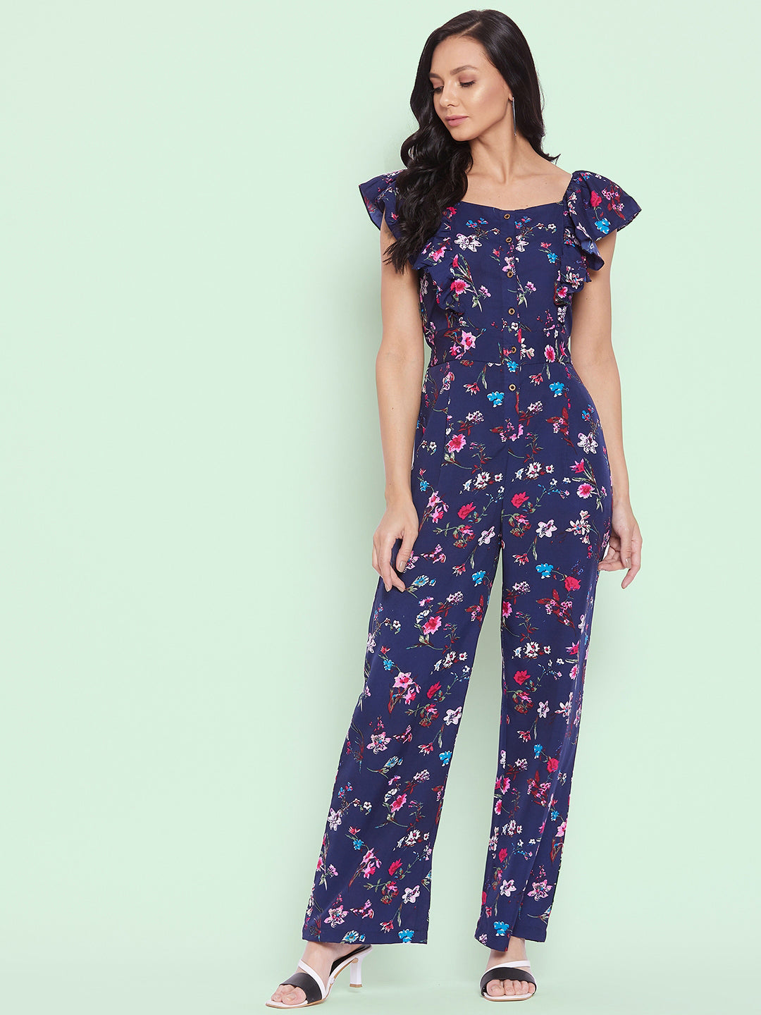 Short Ruffle Sleeved Jumpsuit - Uptownie