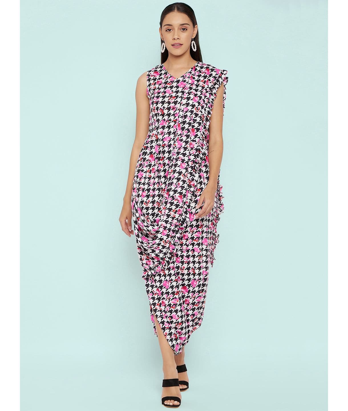 Plus Dhoti Jumpsuit with Attached Dupatta - Uptownie