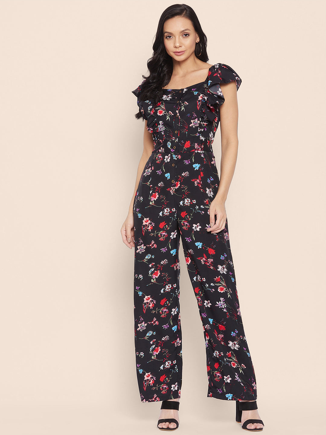 Short Ruffle Sleeved Jumpsuit - Uptownie