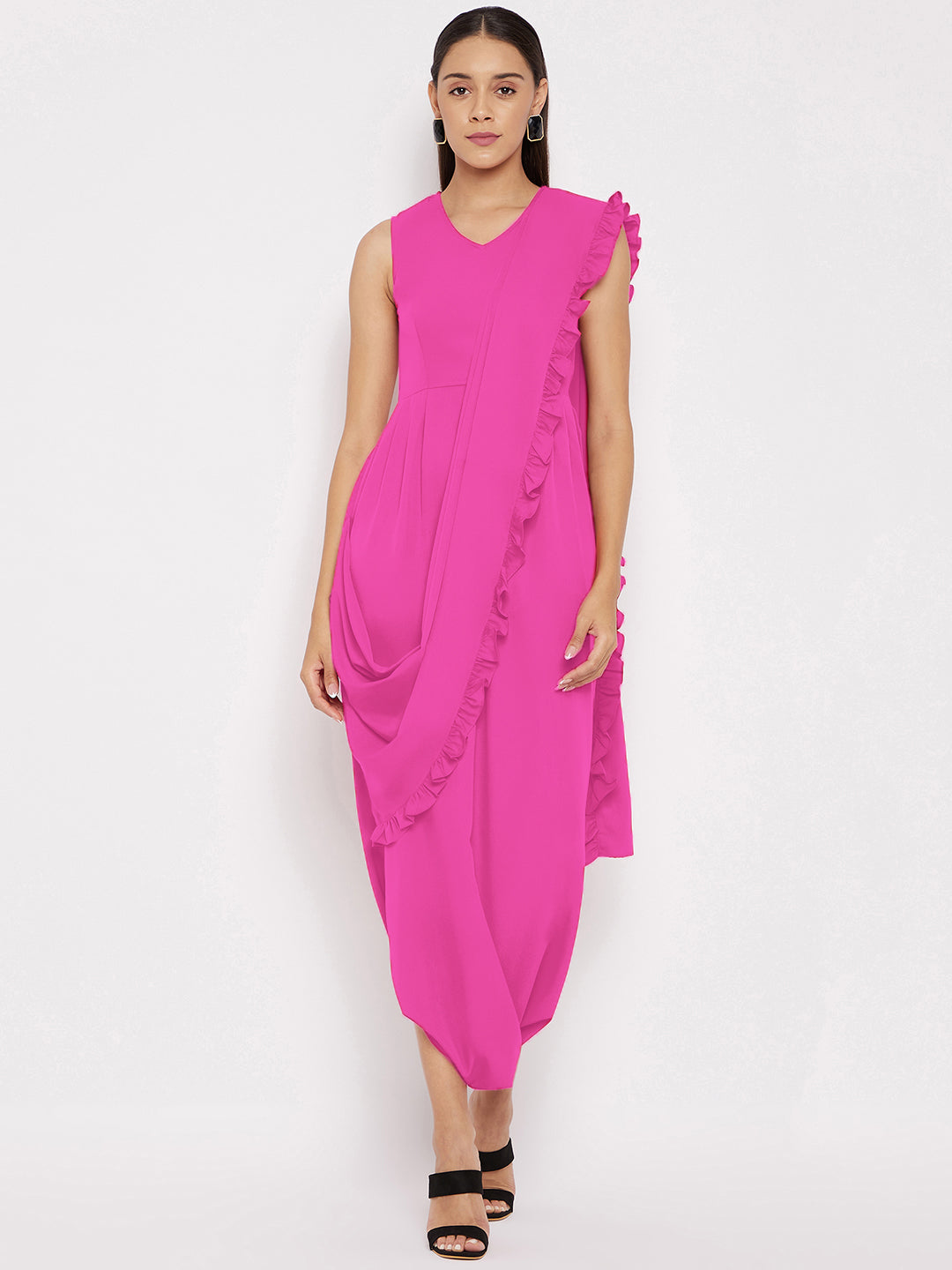 Dhoti Jumpsuit with Attached Dupatta - Uptownie