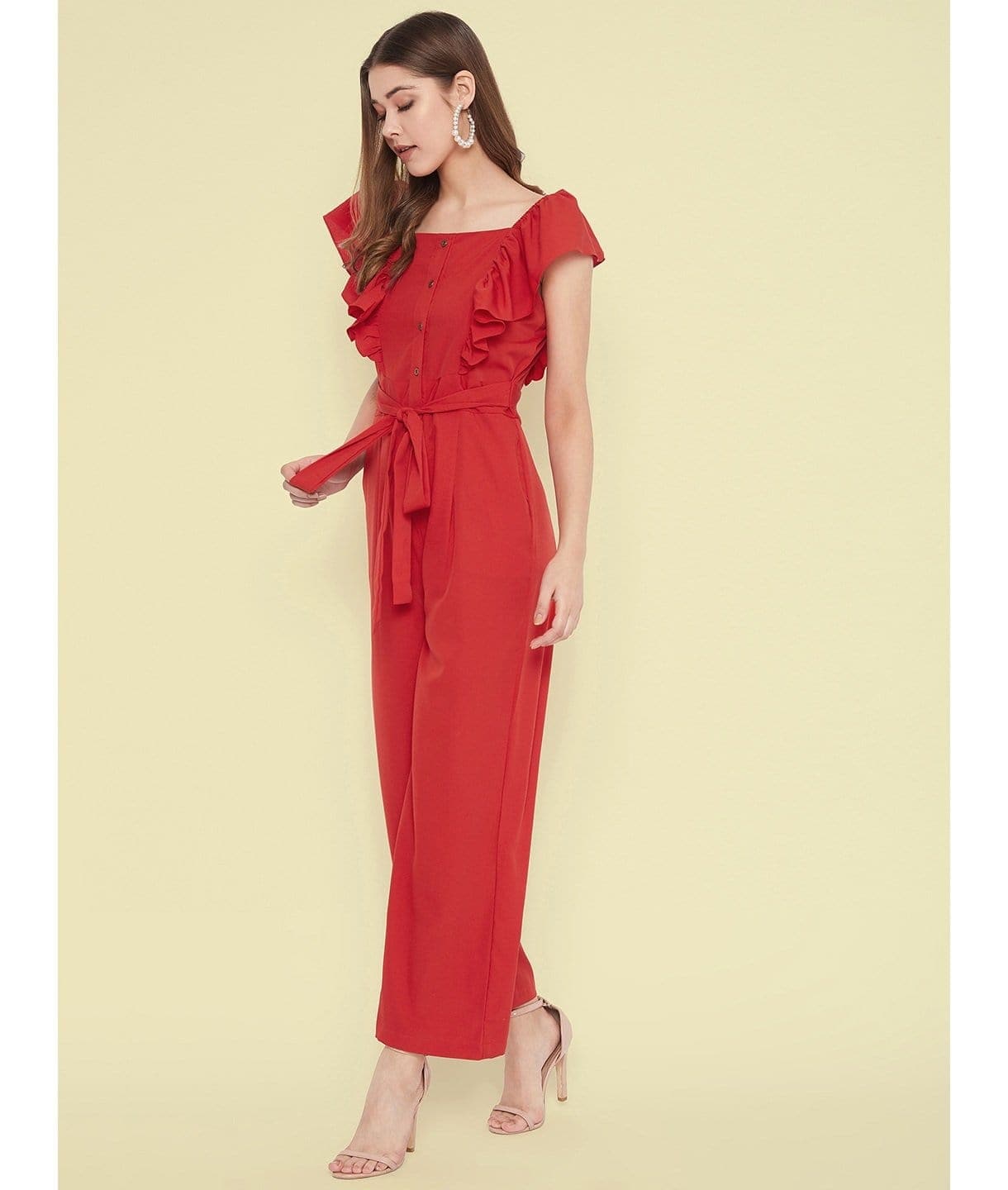 Short Ruffle Sleeved Jumpsuit - Uptownie