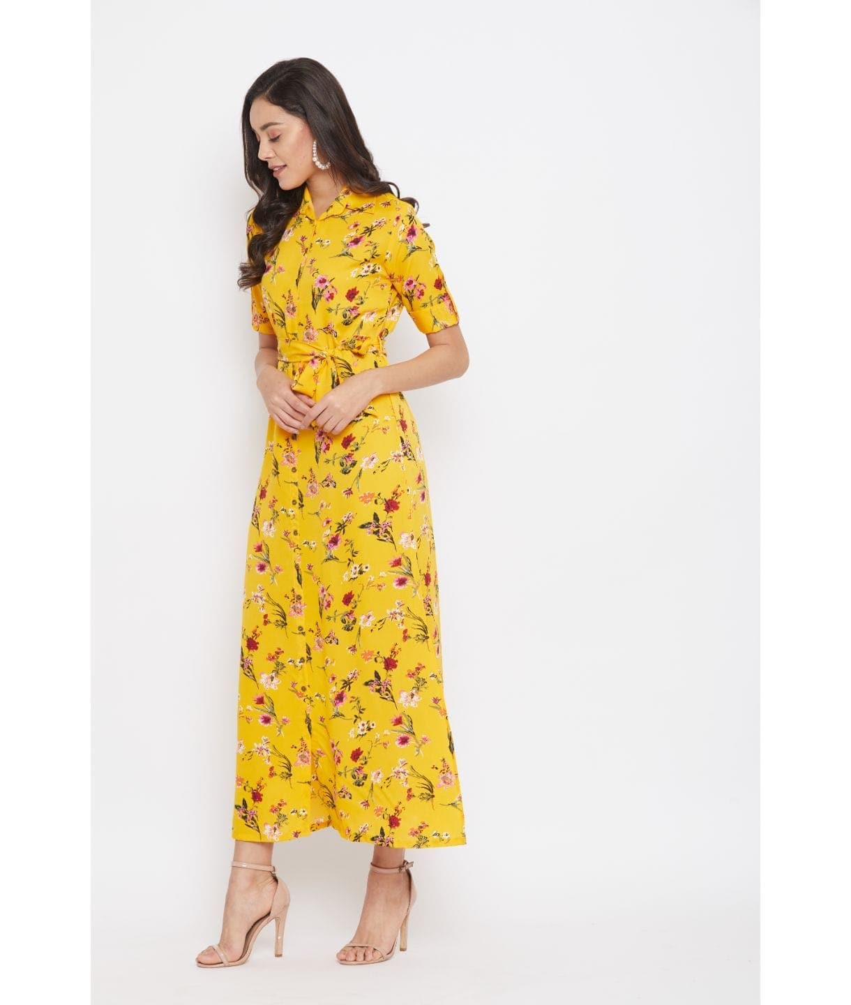 Collar Buttoned Down Shirt Maxi Dress - Uptownie