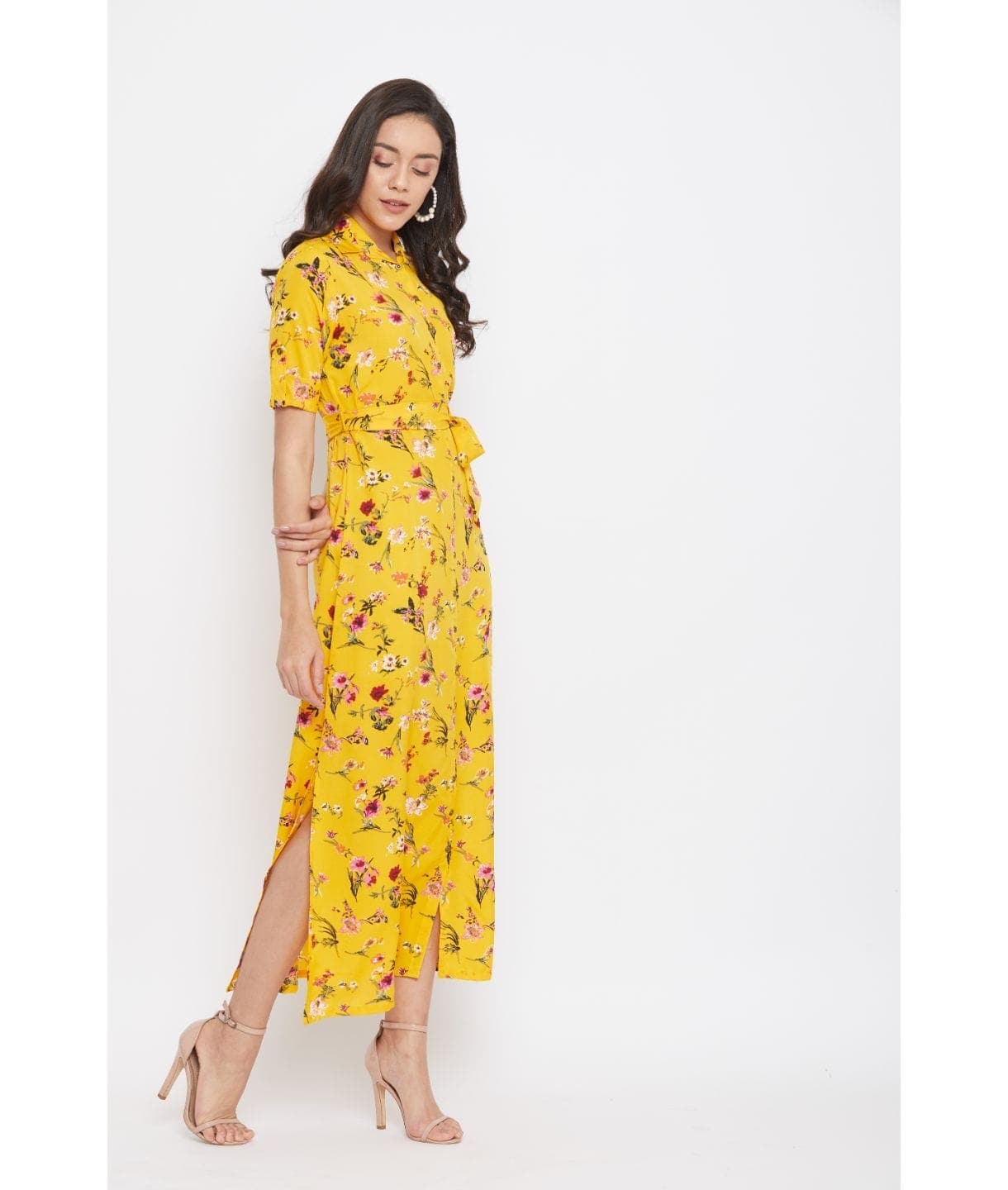 Collar Buttoned Down Shirt Maxi Dress - Uptownie